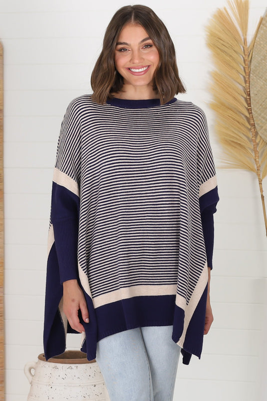 Dionne Jumper - Boxy Batwing Long Sleeve Jumper in Navy