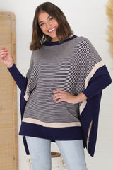 Dionne Jumper - Boxy Batwing Long Sleeve Jumper in Navy