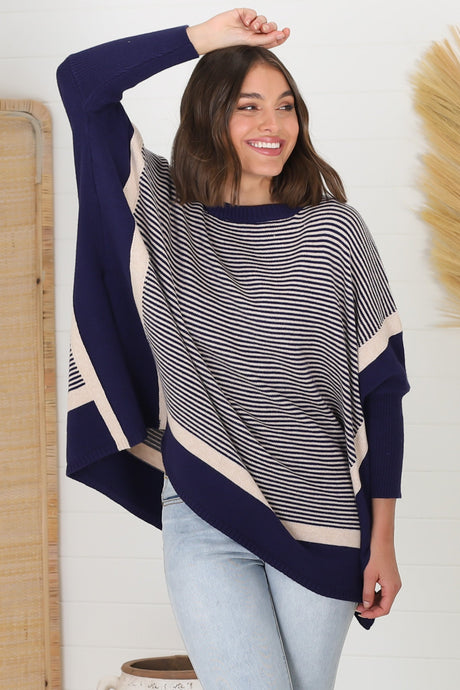 Dionne Jumper - Boxy Batwing Long Sleeve Jumper in Navy