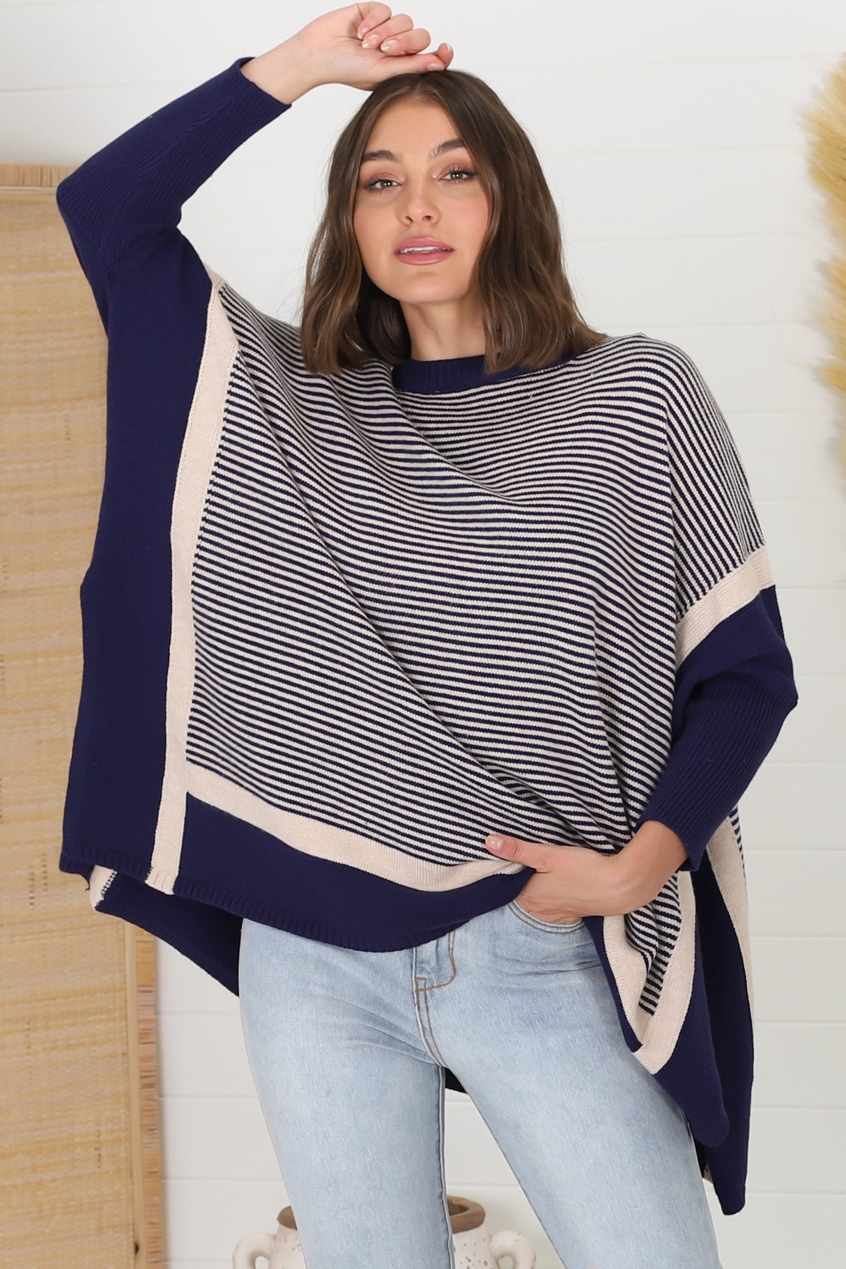 Dionne Jumper - Boxy Batwing Long Sleeve Jumper in Navy