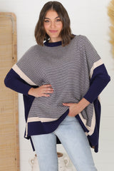 Dionne Jumper - Boxy Batwing Long Sleeve Jumper in Navy