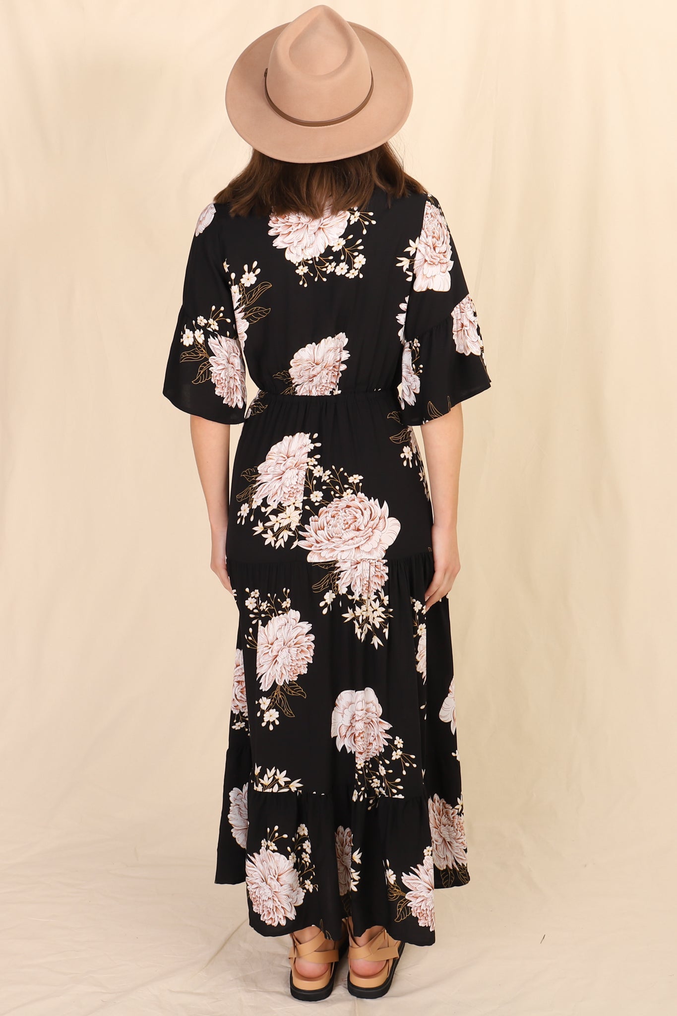 Rae Maxi Dress - Buttoned Bodice Pull Waist A Line Dress in Leyla Print
