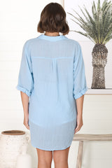 Beachly Shirt - Folded Collar Button Down Relaxed Shirt In Light Blue