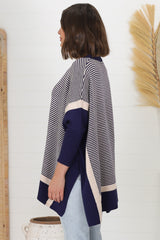 Dionne Jumper - Boxy Batwing Long Sleeve Jumper in Navy