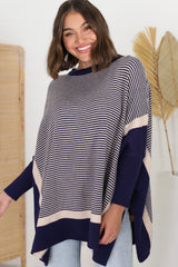 Dionne Jumper - Boxy Batwing Long Sleeve Jumper in Navy