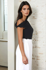 Cassie Top - Aysmmetric Neckline One Shoulder Knit Top in Black