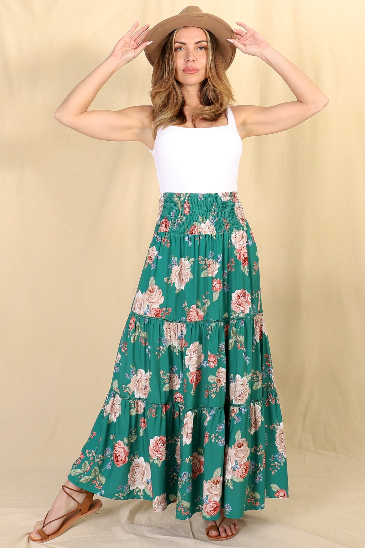 Louise Maxi Skirt/Midi Dress - Shirred Waistband Tiered Skirt or Dress in Floral Print