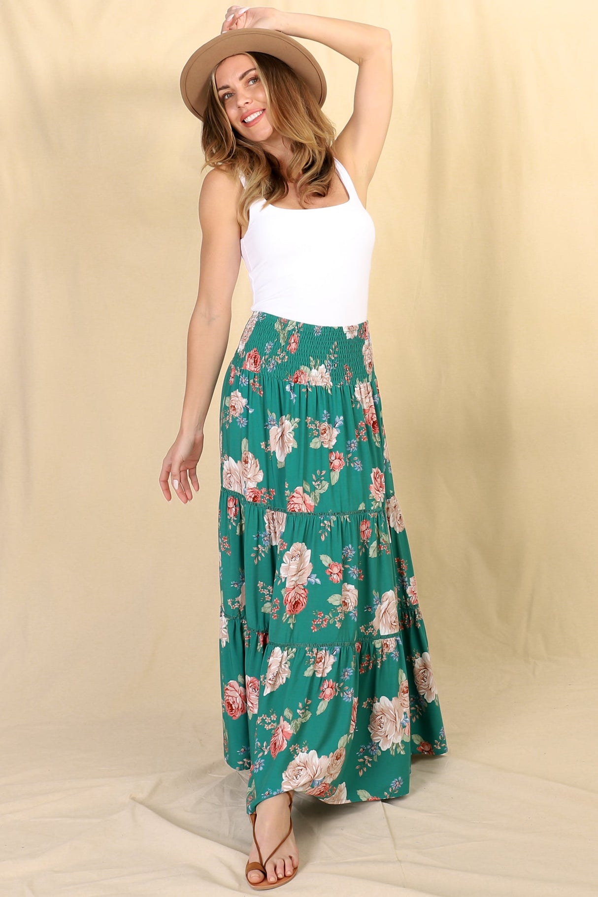 Louise Maxi Skirt/Midi Dress - Shirred Waistband Tiered Skirt or Dress in Floral Print