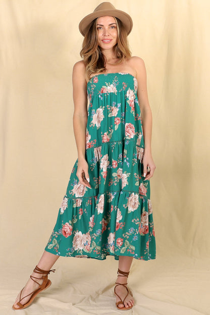 Louise Maxi Skirt/Midi Dress - Shirred Waistband Tiered Skirt or Dress in Floral Print