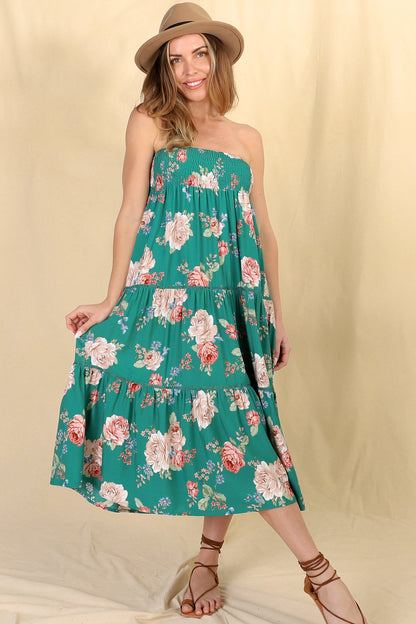 Louise Maxi Skirt/Midi Dress - Shirred Waistband Tiered Skirt or Dress in Floral Print