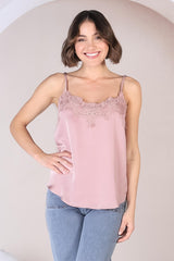 Hazel Top - Lace V Neckline Camisole with Adjustable Straps in Blush