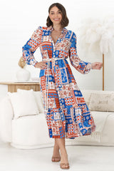 Thaya Maxi Dress - Collared Shirt Dress with Rope Belt in Odara Print