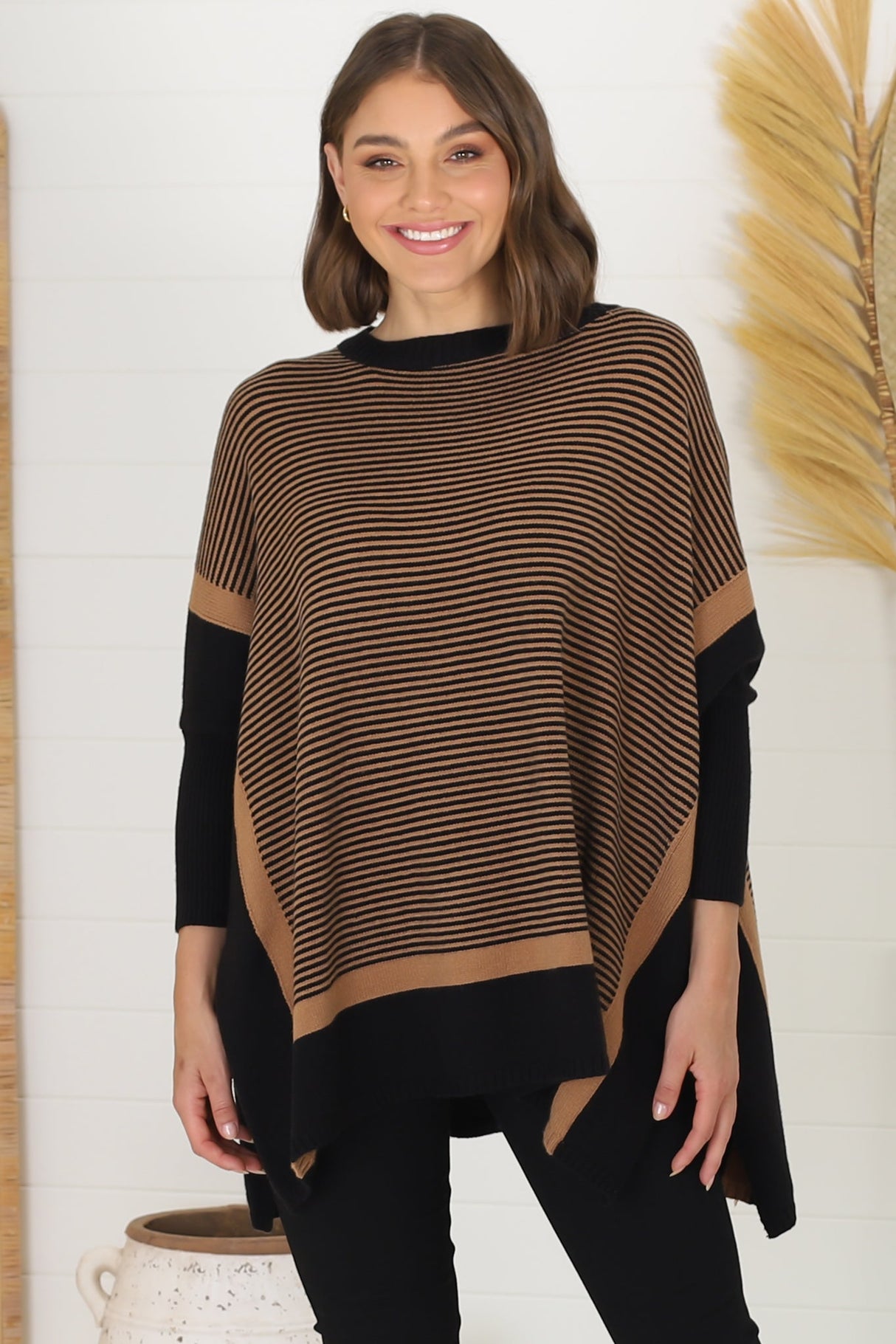 Dionne Jumper - Boxy Batwing Long Sleeve Jumper in Black