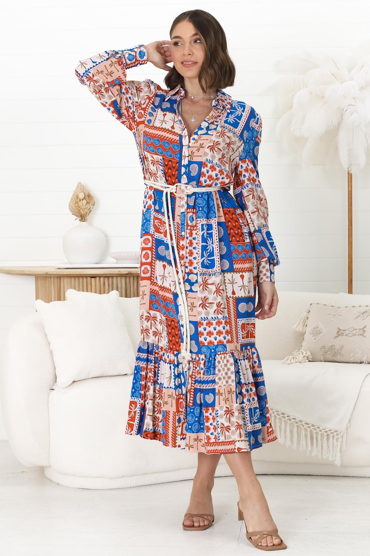 Thaya Maxi Dress - Collared Shirt Dress with Rope Belt in Odara Print