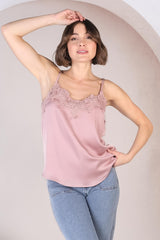 Hazel Top - Lace V Neckline Camisole with Adjustable Straps in Blush