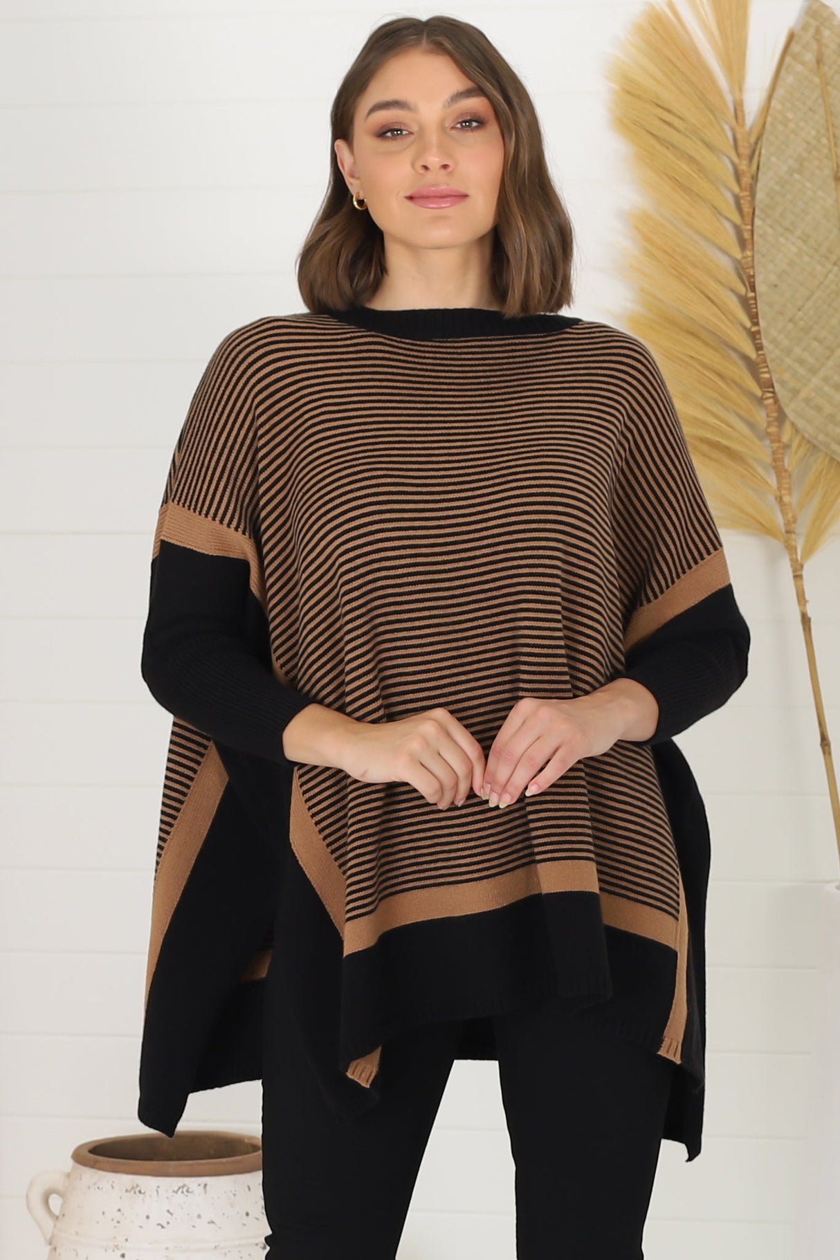 Dionne Jumper - Boxy Batwing Long Sleeve Jumper in Black