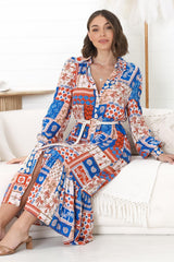 Thaya Maxi Dress - Collared Shirt Dress with Rope Belt in Odara Print