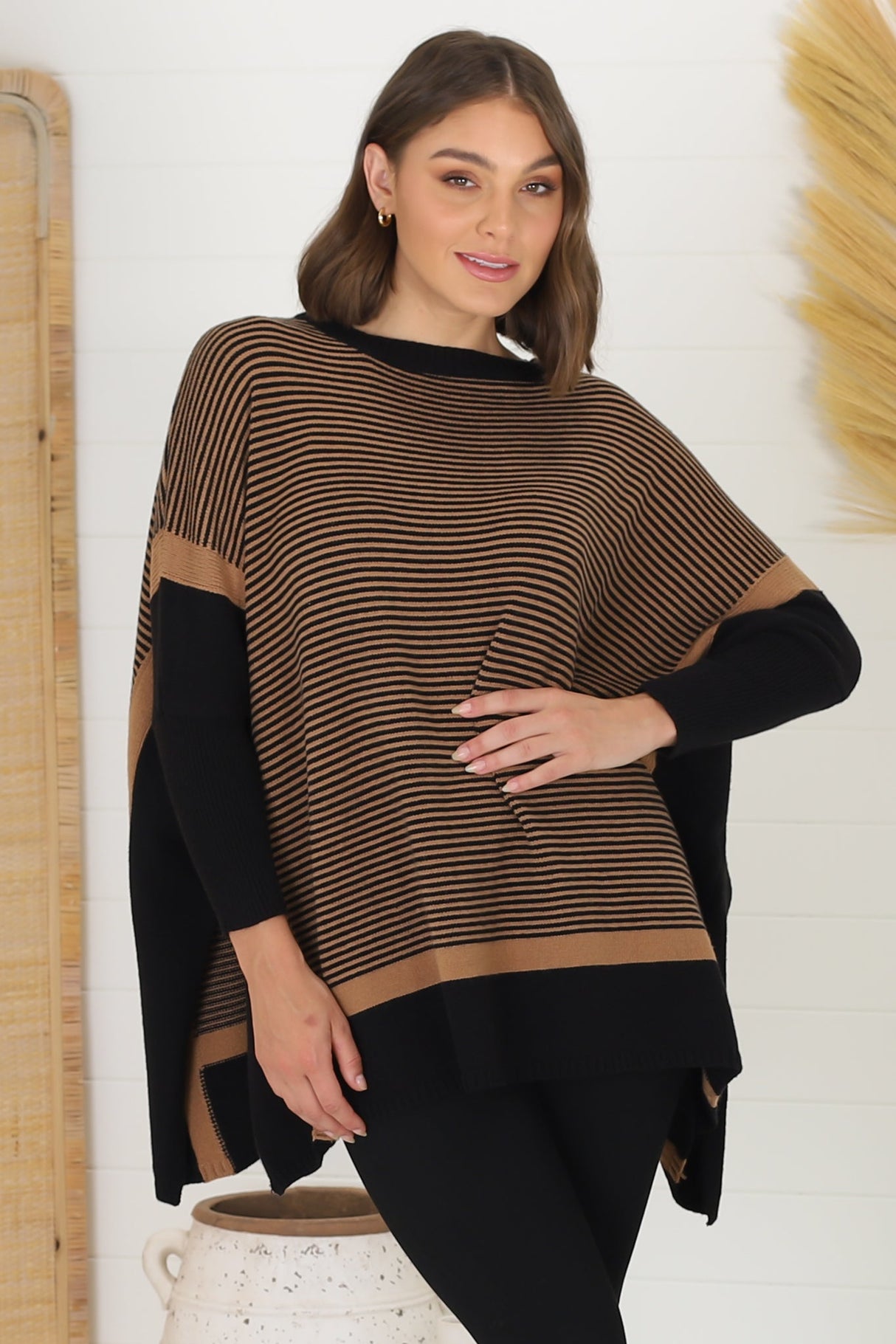 Dionne Jumper - Boxy Batwing Long Sleeve Jumper in Black