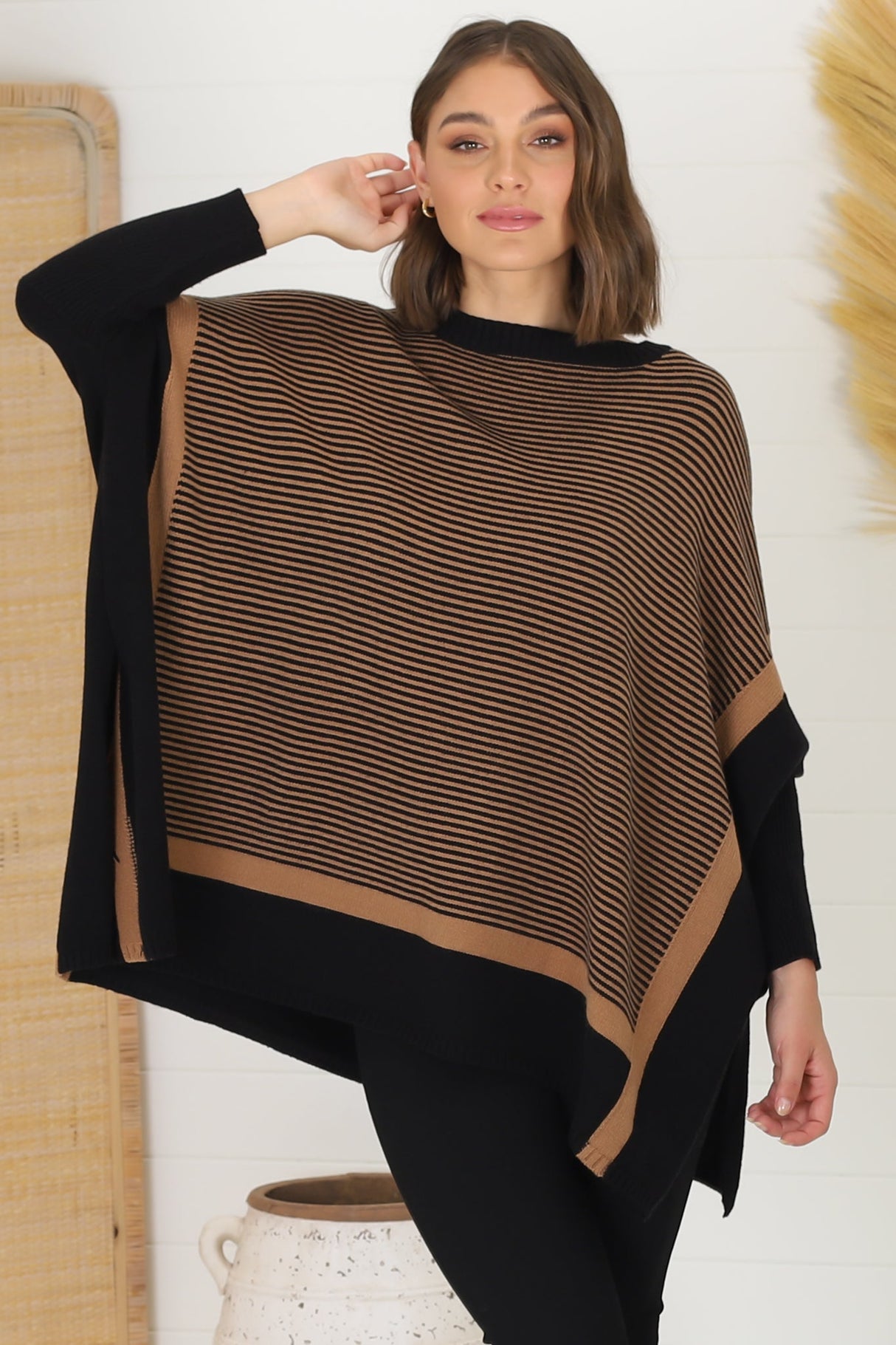 Dionne Jumper - Boxy Batwing Long Sleeve Jumper in Black