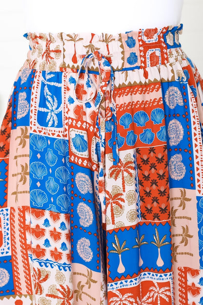 Mezza Pants - Paper Bag High Waisted Wide Leg Pant In Odara Print