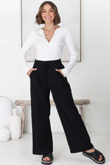 Roswell Pants - Cotton Wide Leg Pant with Plaited Belt in Black