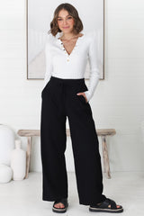 Roswell Pants - Cotton Wide Leg Pant with Plaited Belt in Black