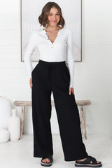 Roswell Pants - Cotton Wide Leg Pant with Plaited Belt in Black