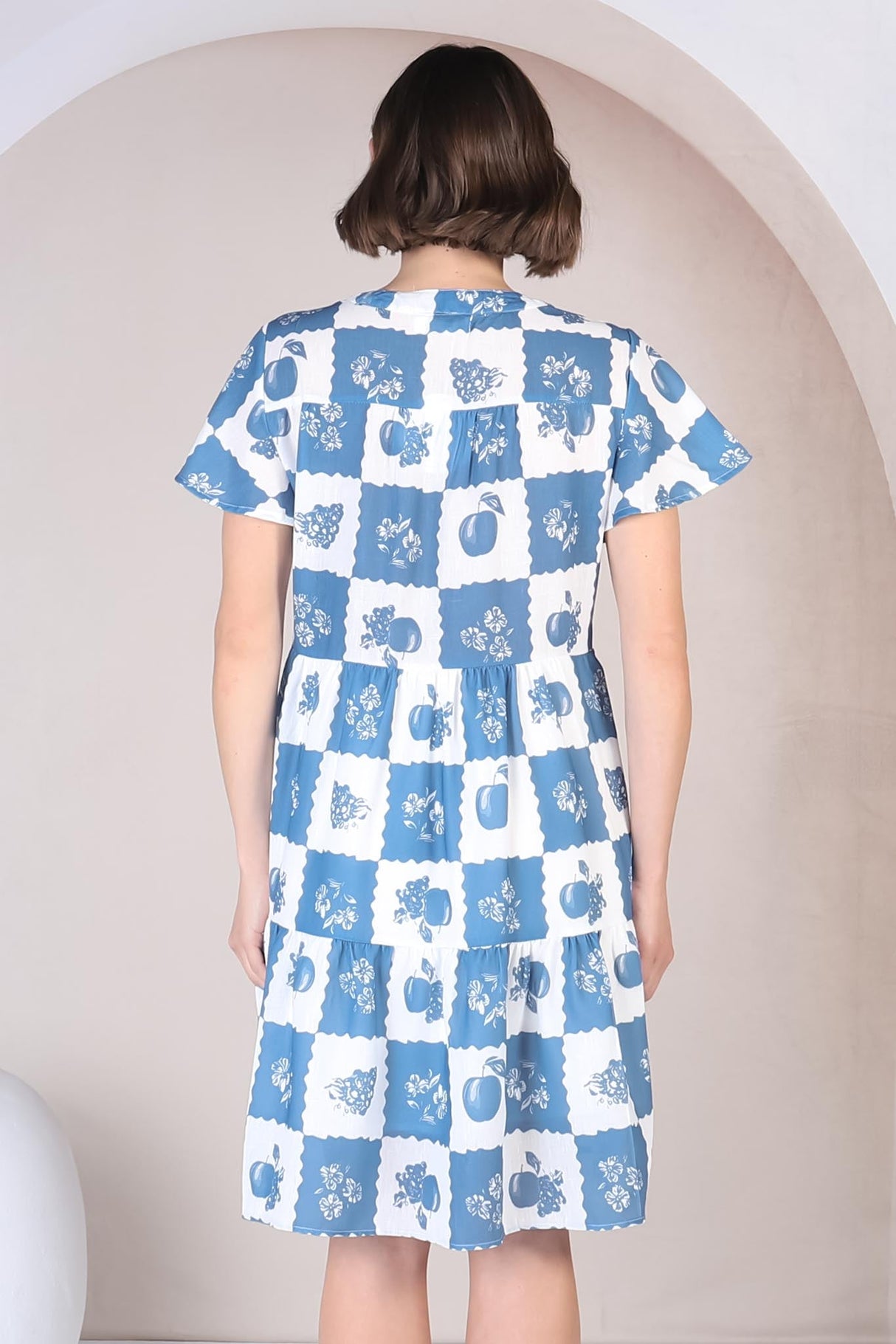 Hasley Mini Dress - Bermuda Collared Button Down Dress with Cap Sleeves in Flux Print Blue