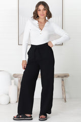 Roswell Pants - Cotton Wide Leg Pant with Plaited Belt in Black