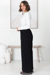 Roswell Pants - Cotton Wide Leg Pant with Plaited Belt in Black