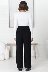 Roswell Pants - Cotton Wide Leg Pant with Plaited Belt in Black