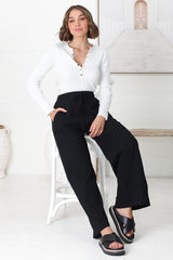 Roswell Pants - Cotton Wide Leg Pant with Plaited Belt in Black