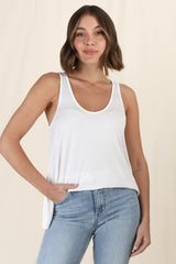 Adel Tank Top - Crew Neck Relaxed Tank Top in White