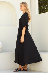 Alba Maxi Dress - Buttoned Bodice A Line Dress in Black