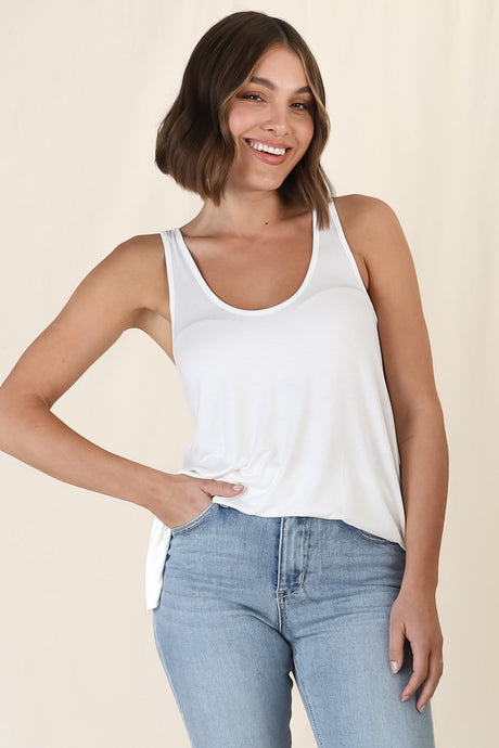 Adel Tank Top - Crew Neck Relaxed Tank Top in White