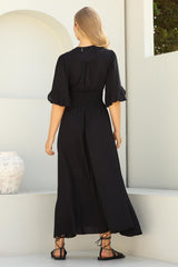 Alba Maxi Dress - Buttoned Bodice A Line Dress in Black