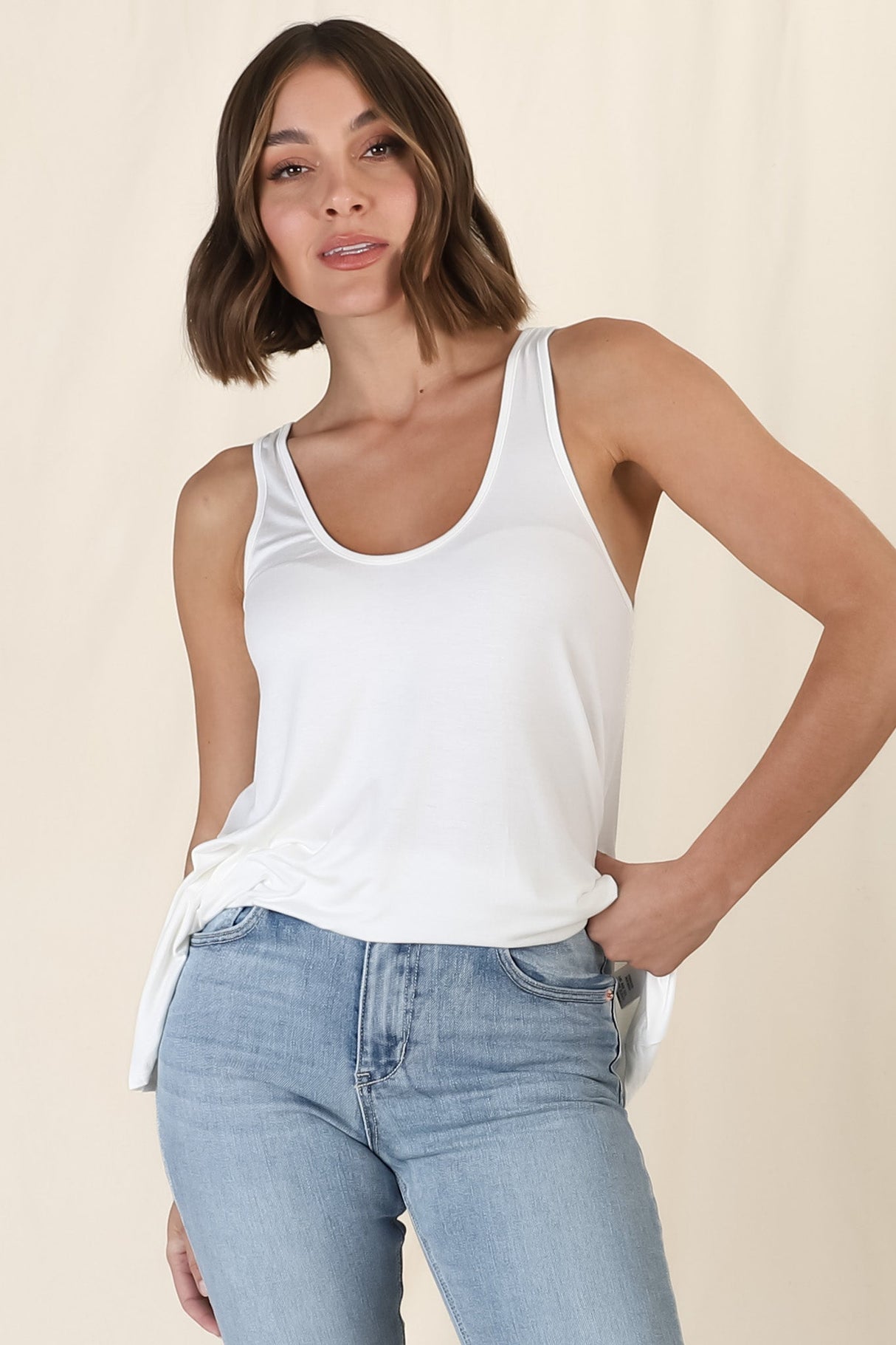 Adel Tank Top - Crew Neck Relaxed Tank Top in White