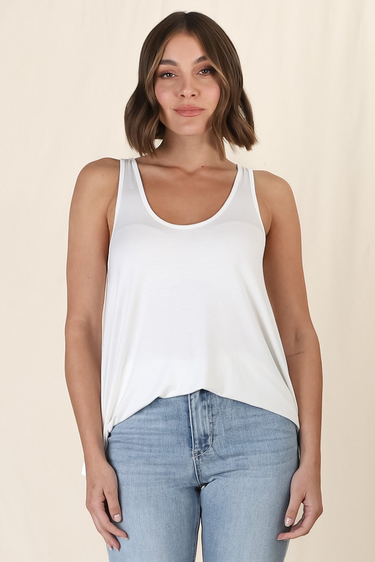 Adel Tank Top - Crew Neck Relaxed Tank Top in White