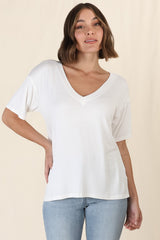 Madi T-Shirt - V Neck Short Sleeve Stretchy Tee in White