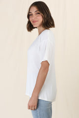 Madi T-Shirt - V Neck Short Sleeve Stretchy Tee in White