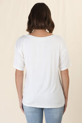 Madi T-Shirt - V Neck Short Sleeve Stretchy Tee in White