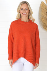 Sammy Jumper - Crew Neck Ribbed Shark Bite Hemline Jumper in Orange