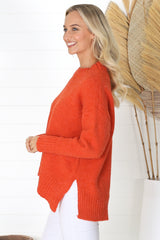 Sammy Jumper - Crew Neck Ribbed Shark Bite Hemline Jumper in Orange