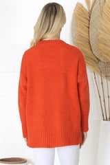 Sammy Jumper - Crew Neck Ribbed Shark Bite Hemline Jumper in Orange