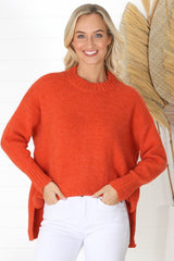 Sammy Jumper - Crew Neck Ribbed Shark Bite Hemline Jumper in Orange