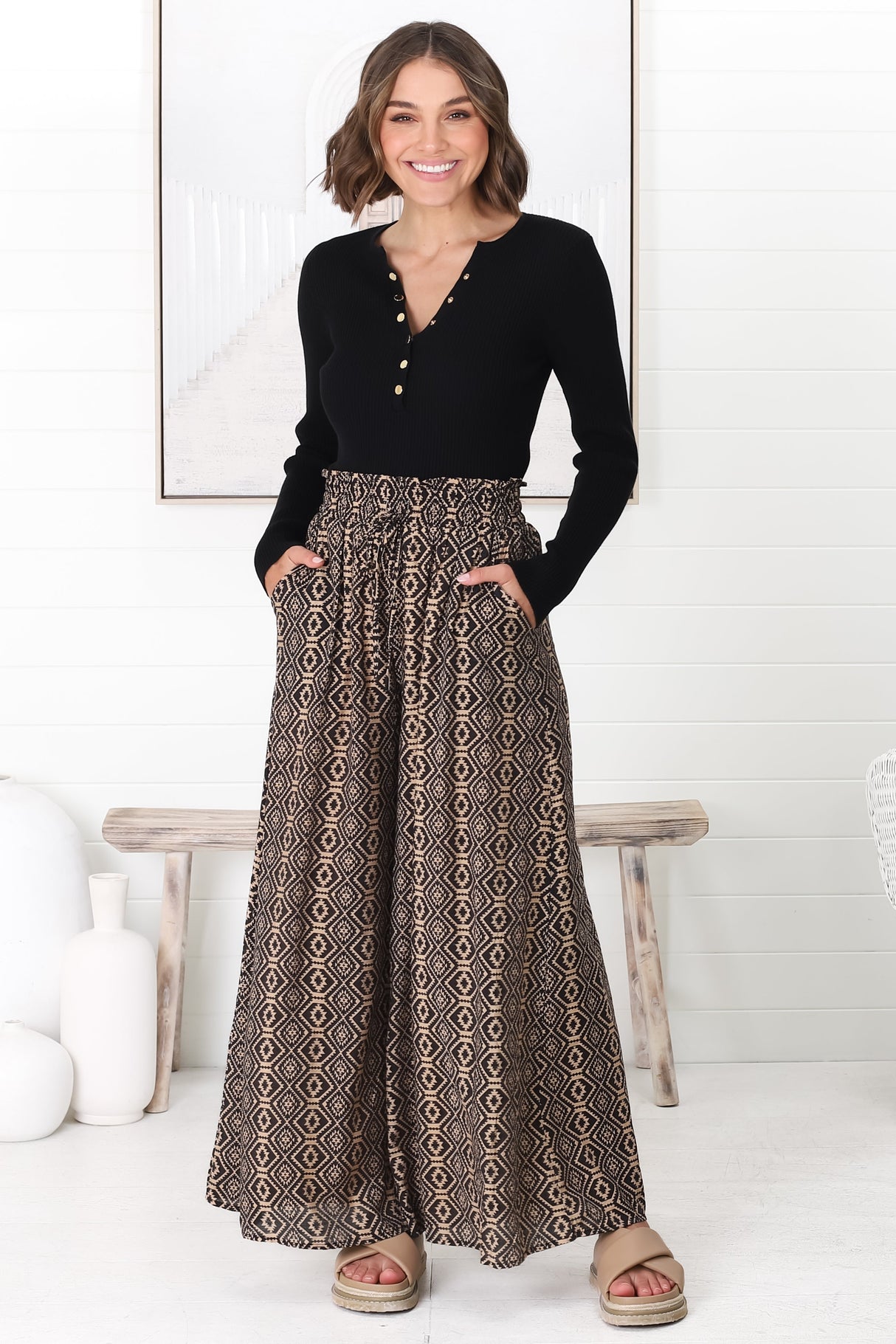 Noah Pants - Elasticated Waist Wide Leg Pant in Archie Print