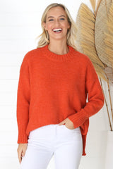 Sammy Jumper - Crew Neck Ribbed Shark Bite Hemline Jumper in Orange