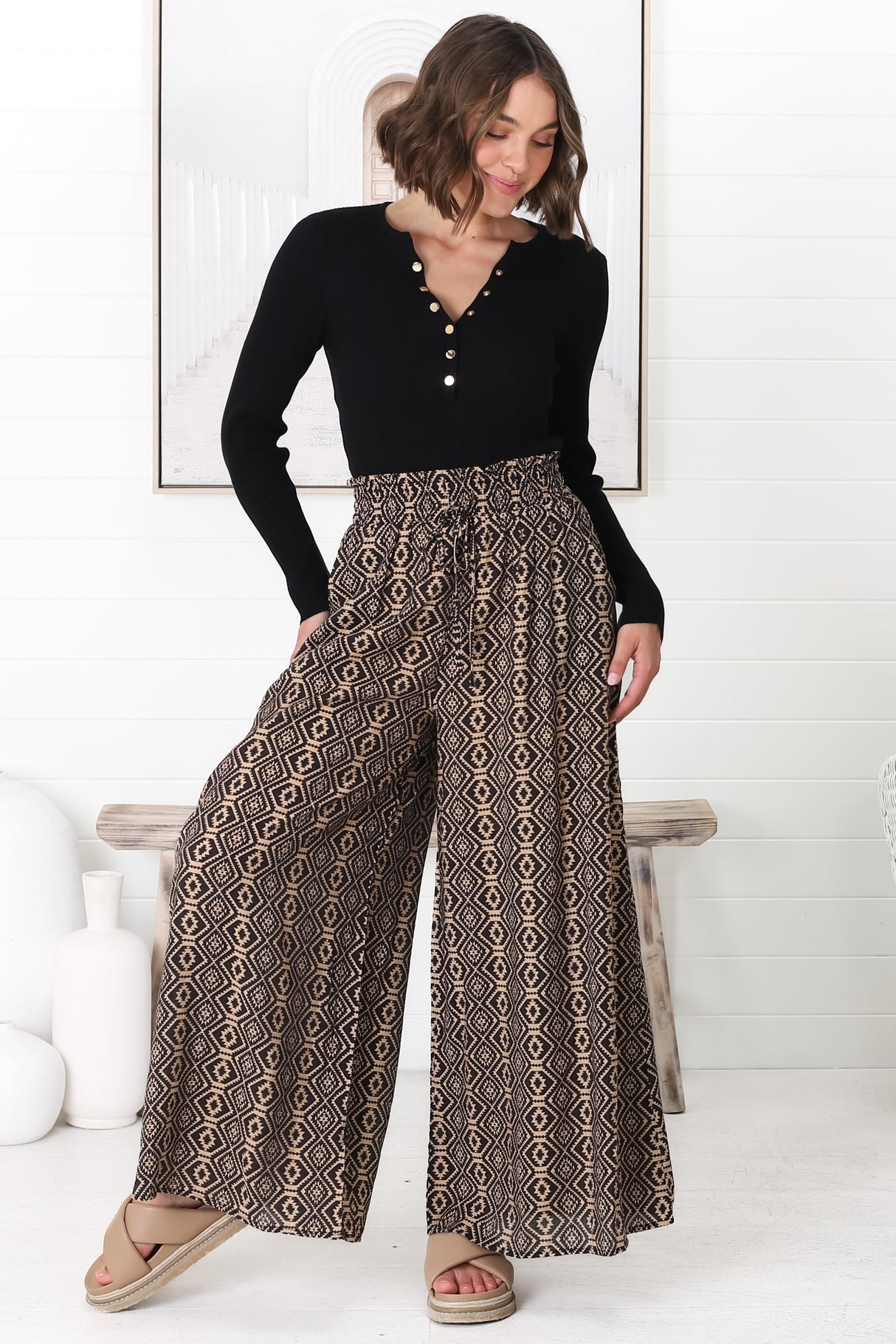 Noah Pants - Elasticated Waist Wide Leg Pant in Archie Print