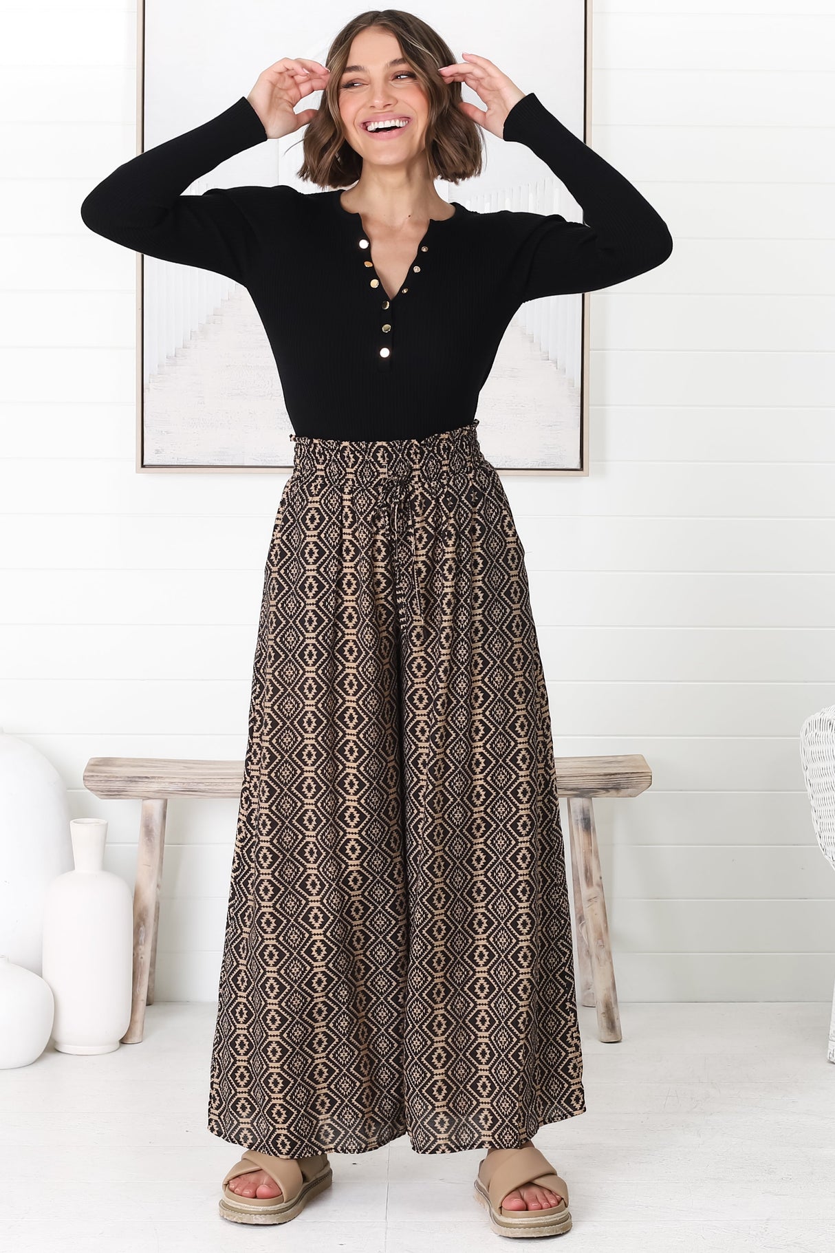 Noah Pants - Elasticated Waist Wide Leg Pant in Archie Print