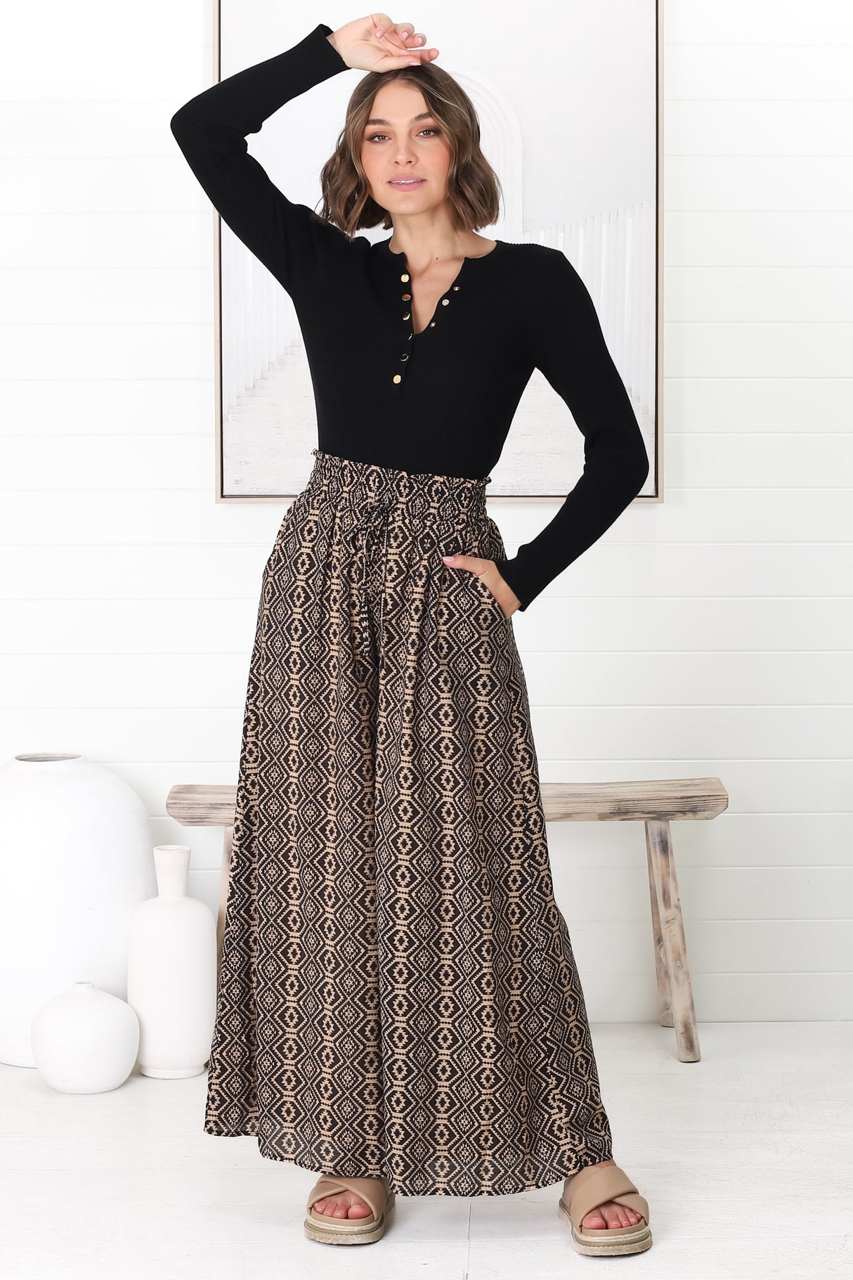 Noah Pants - Elasticated Waist Wide Leg Pant in Archie Print